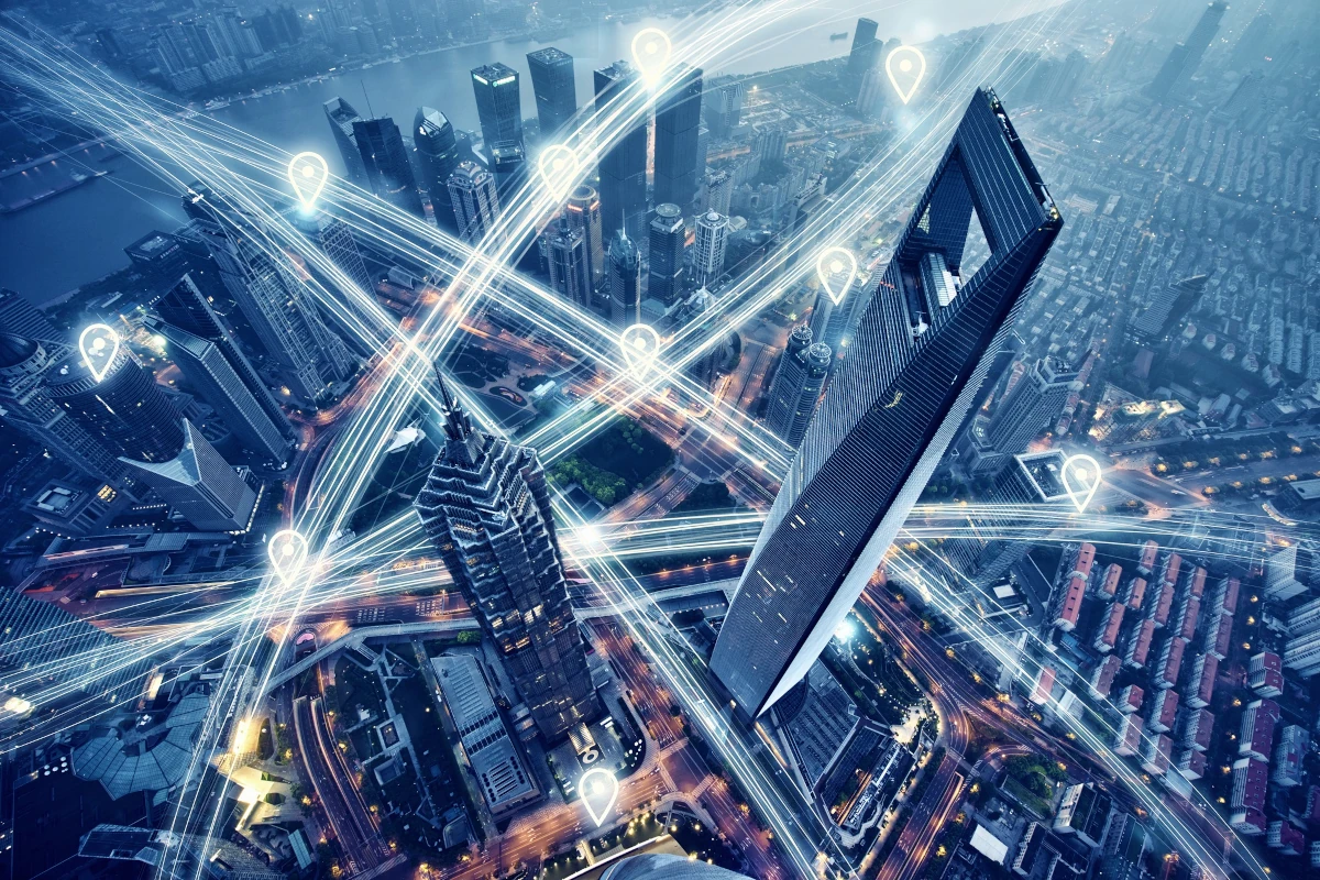 City scape with future network connection.