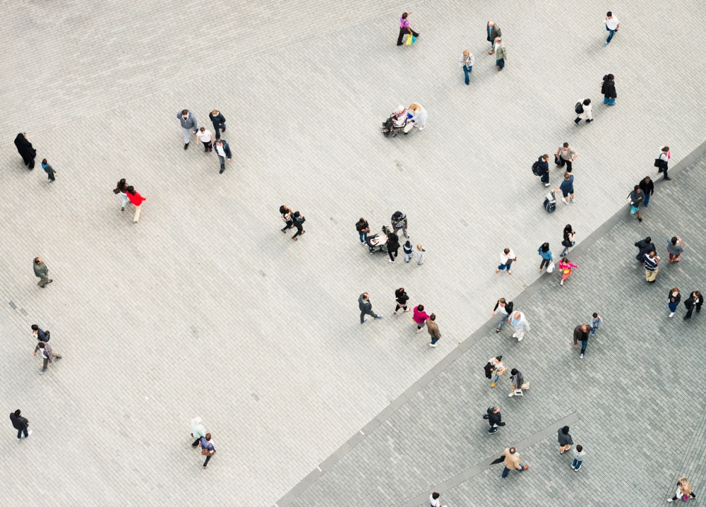 People walking around at a birds eye view